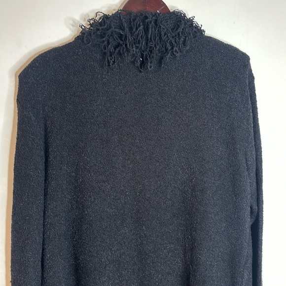 VARIATIONS Soft Black Stretchy Open Front Fringe Long Cardigan Sweater - Picture 12 of 13